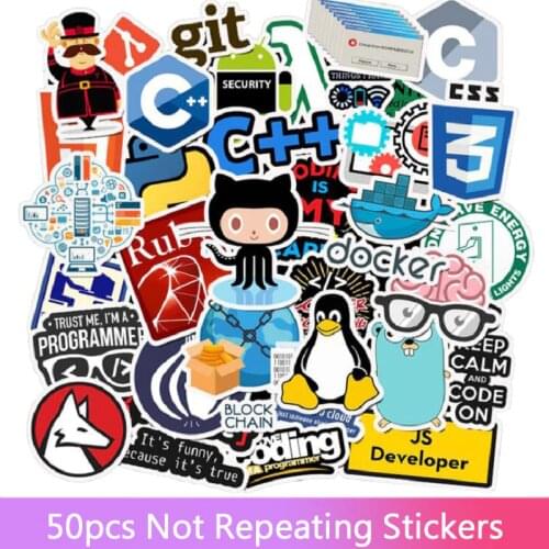 50Pcs/Set Cool Programming Stickers Logo Internet Software Sticker Funny Gift for Geeks Hackers Developers to DIY Laptop sticker