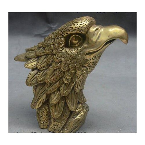 7" China FengShui Brass Auspicious Success Eagle Hawk Dapeng Bird Head Statue
