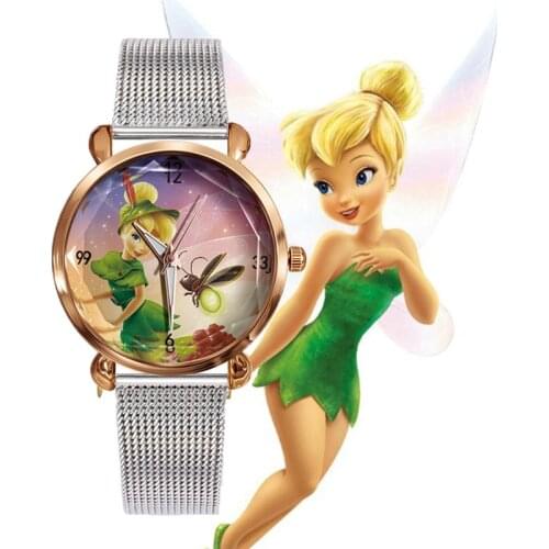 Disney Mickey Minnie Frozen Ladies Childrens Watch Silver Mesh Band Steel Band Analog Quartz Watch Student Watch Birthday Gifts