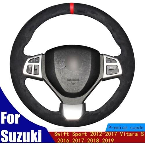 DIY Car Steering Wheel Cover Black Suede Red Marker For Suzuki Swift Sport 2012-2017 Vitara S 2016 2017 2018 2019