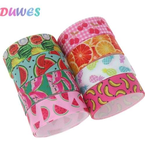 DUWES 50yards watermelon pineapple orange Printed Grosgrain Ribbon Accessory Hairbow Headwear Decoration DIY Wholesale OEM D1138