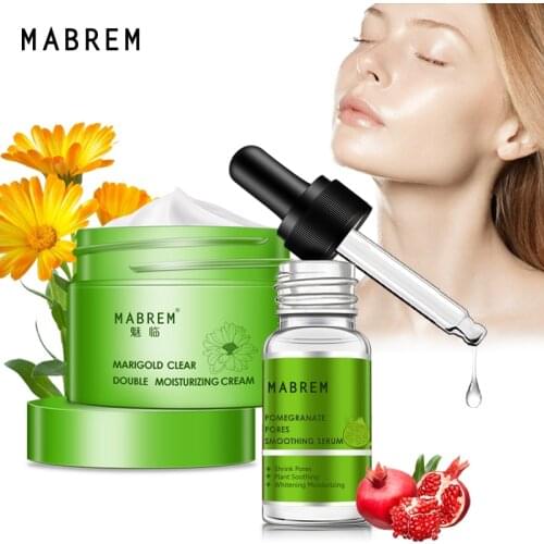 Facial Pomegranate Serum + Calendula Cream Shrink Pores Whitening Regenerating Moisturizing Moisture Removal Acne Anti-aging