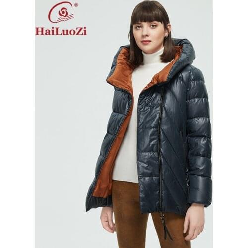 HaiLuoZi 2021 New Womens Winter Jacket Plus Size Classic Twill Zipper Short Slim Women Coat Warm Fashion Hooded Parka 65