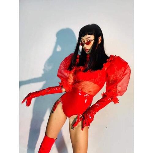 Team Dance Outfit Jazz Dance Clothes Red dance costume Nightclub Bar DJ Women Singer Leading Dancer Costumes