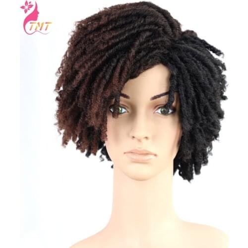 Ombre Brown Short Curly Synthetic Dreadlock Wigs Short Twist Knotless Braided Wigs For Black Women and Men