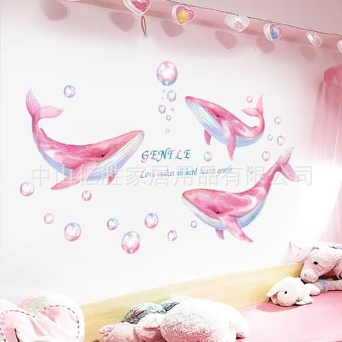 Creative Girls Room Whale Pink Ocean Wall Stickers for Heart Room Decoration Bedroom Dormitory Bedside Art Mural Sticker