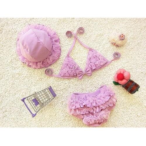 Baby Kids Girls Bikini Three Piece Swimming Suit Split Top + Pants + Hat Swimwear Summer Beach Wear Children Swimsuit SA4000