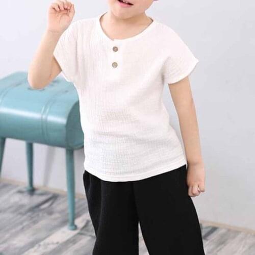 Summer Boys T-shirt Girl Linen Tops Children Long Sleeve For Tops Boys T-shirt Solid Color Baby T-shirts For Kids Clothing