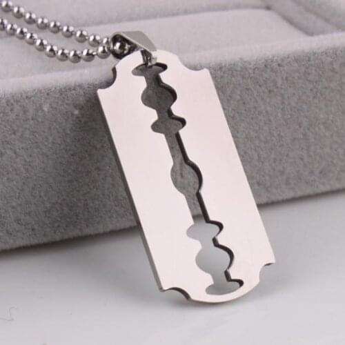 Razor Blade tags pendant necklaces bead chain for men 316L Stainless Steel necklace wholesale