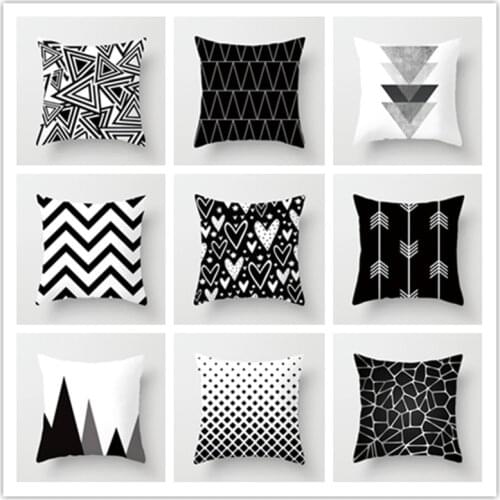 Microfine Pillowcase Velvet Fabric Pillow Cushion Cover Square 45*45cm Throw Pillows Home Decoration Black Geometry