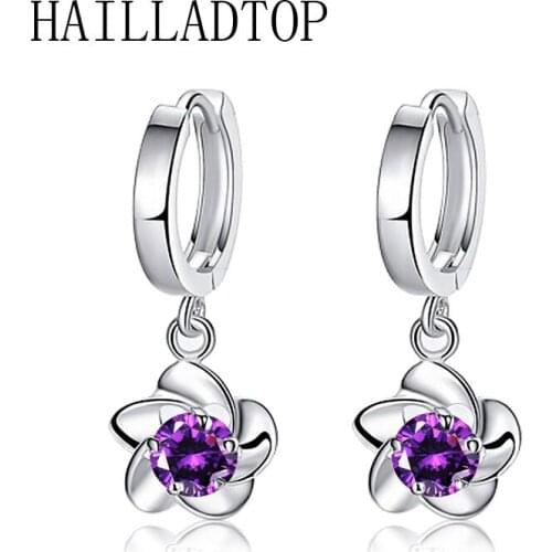 Trendy Small Plum Blossom Drop Earrings Five Petals Hoop Earrings Female Trendy Crystal Austrian Zircon Dangle Earrings Female