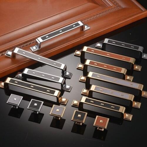 Fashion Glod Red Black Grey Leather Solid Cabinet Knobs and Handles Kitchen Handle Drawer Knobs Pulls Furniture Handle Hardware