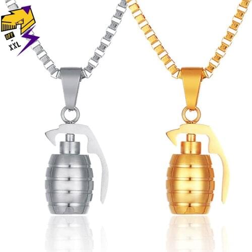 HipHop/Rock Bullet Bomb Necklace Men/Women Hand Grenades Pendant Necklaces Stainless Steel Chains Necklace Hipster Charm Jewelry