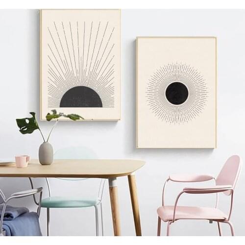 Black Round Line Poster Sun Ray Canvas Painting Abstract Wall Picture Living Room Decoration Modern Study Room Print Home Decor