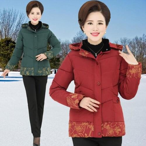 New Middle-aged Womens Short Padded Jacket Warm Cotton Jackets Winter Jackets Plus size Hooded Parka Overcoat Abrigo Mujer 4XL