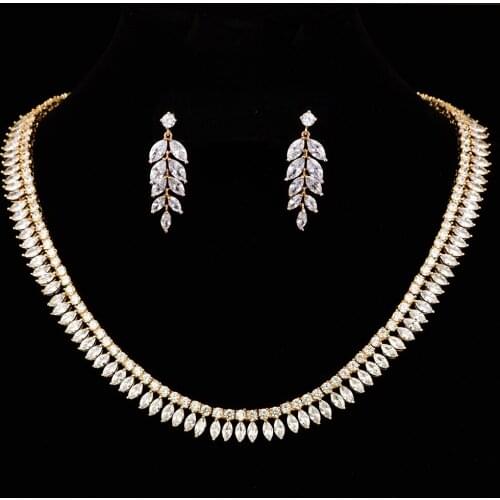New Arrival Classic Gold Bridal Jewelry Sets Womens Dresses Accessories Necklace Earrings Set Wedding Accessories CZE-6186