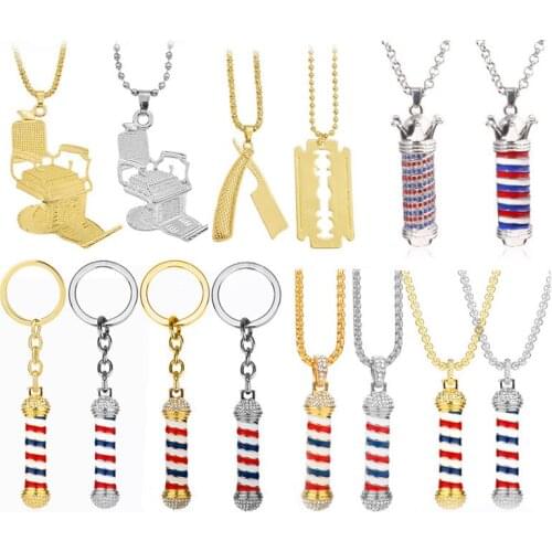 New Decorative Keychains Necklaces for Men Women Barber Shop Hairdressers Comb Scissors Hair Dryer Keyring Necklace Accessories
