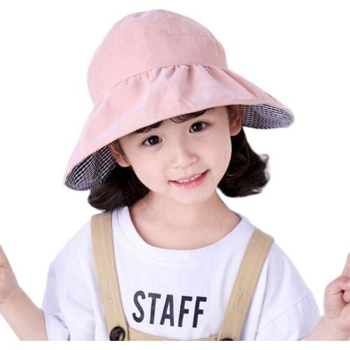 Doitbest Summer boy girls Bucket fishing Hats Sunscreen sun cap folding Double top empty Spring solid kids child fisherman hat
