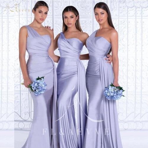 New Purple Satin One Shoulder Bridesmaid Dresses Sweetheart Mermaid Wedding Dress Plus Size Maid of Honor Girl Dresses
