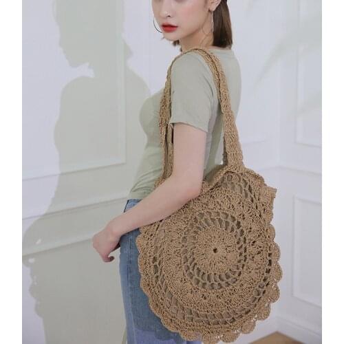 2021Bohemian Straw Bags for Women Circle Beach Handbags Summer Rattan Shoulder Bags Handmade Knitted Travel Big Totes Bag