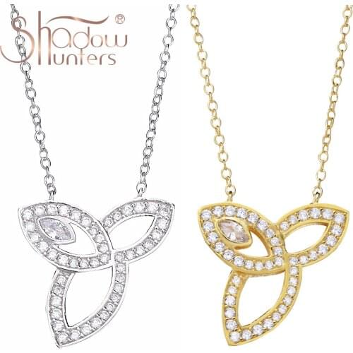 SHADOWHUNTERS Argent 925 Sterling Silver Three Leaves Pendant CZ Necklaces 925 Silver Women Party Fashion Jewelry Women Gift
