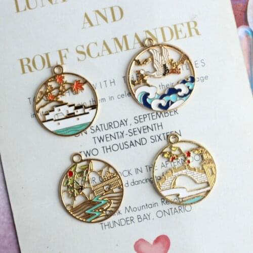 10pcs/lot Chinese Style Enamel Bridge Stream Building Courtyard Charms For Necklace Bracelet Earring DIY Jewelry Findings XL1185
