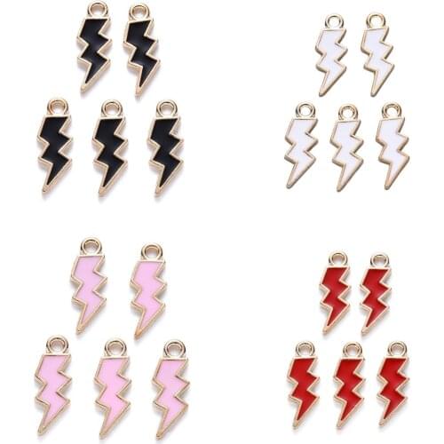 10 pcs Lightning Shape Alloy Enamel Charms DIY Earrings Bracelet Pendant Necklace Accessories For Jewelry Making 5 Colors