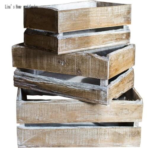 Rectangle stack 3 pieces handmade countryside solid wooden vintage distressed crate