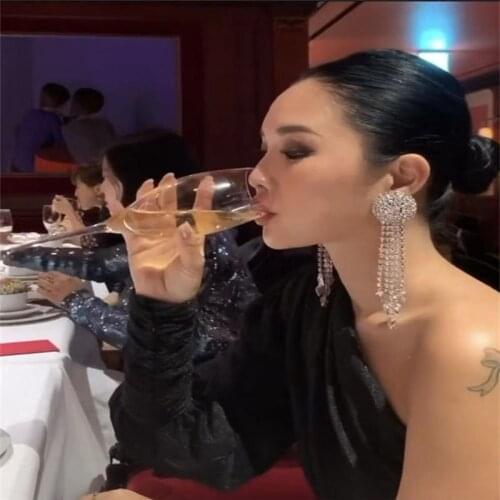 Luxury fashion show womens shiny all Rhinestone large Tassel Earrings Jewelry evening statement Earrings accessories