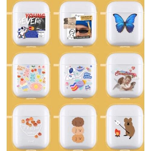 Cute Cartoon Art Label Earphone Headset Accessory Silicone Case For Airpods 1 2 Protective Wireless Bluetooth Headset Cover