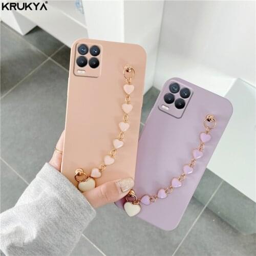 For OPPO Realmi 8 Pro 7 6 5 C11 C12 C15 C17 V5 V13 C3 C25 X7 XT X2 C21Y Silicone Soft Case 3D Love Heart Wrist Chain Phone Cover