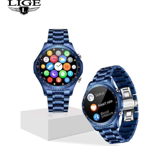 LIGE Bluetooth Answer Call Smart Watch Men Full Touch Dial Call Fitness Tracker IP67 Waterproof 4G ROM Smartwatch Steel Band+Box