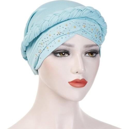 African Headwear Cap Muslim Turban Hair Accessories Fashion Women Solid Braided Bandanas Headwear New Hijab Hat