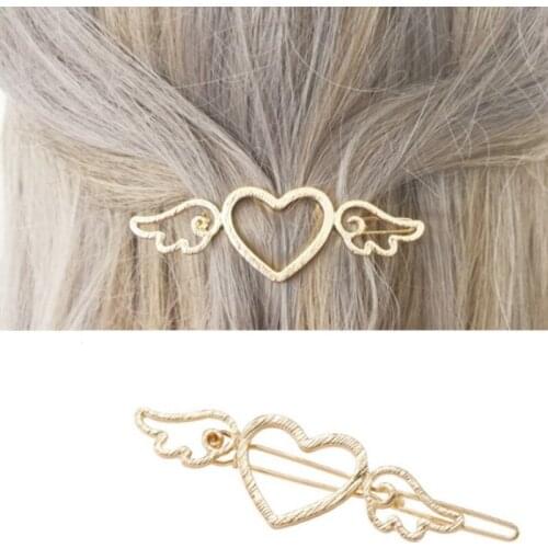 Vintage Silver Gold Color Metal Hollow Out Heart Wings Hair Clips 2021 Trendy Hair Accessories for Women Girls Elegant Hair Pins