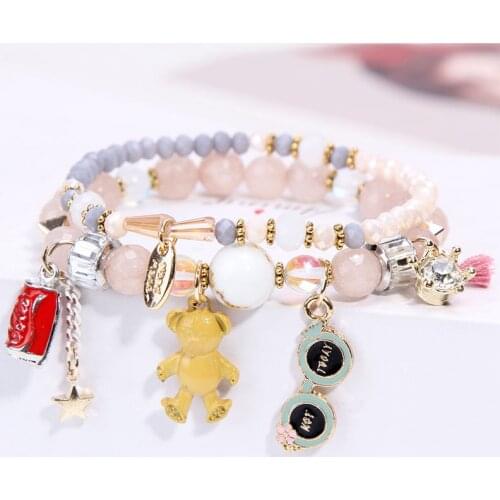 Korean style crystal bracelet female simple sweet cute bear pendant student girlfriend bracelet for women Jewelry