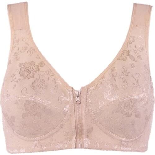 Women Push Up Sexy Front Cross Buckle Lace Bra zipper closure Widened Shoulder Strap Wireless Bra