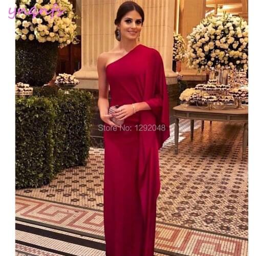 YNQNFS E53 Women Elegant Burgundy Dress Formal Dress One Shoulder Long Sleeve Evening Dresses Long 2019