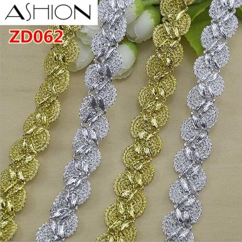 Zsbszc 5m/lot Width 20mm gold and silver polyester corrugated braided lash rochetribbon villi lace trim ZD062