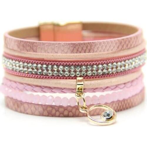 1pc/lot 2018 fashion hot multi-layer color leather rope bracelet Multi-color ladies alloy magnet buckle tassel bracelet jewelry