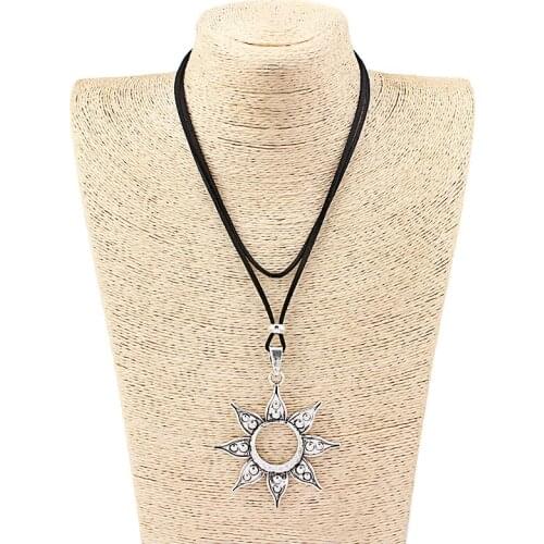 1PCS Open Sun Charms Pendants Amulet Long Lead Cord Lagenlook Necklace