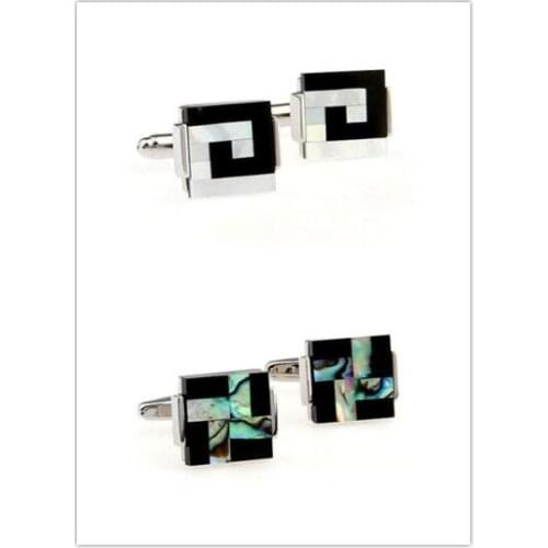10pairs/lot Cufflinks Silver Square Sea Shell Pearl/Abalone Shell With Black Onyx Cuff Links Business Style Mens Jewelry