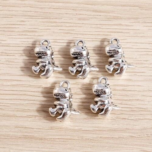 10pcs 12*16mm Animal Charms Retro Silver Color Cartoon Dinosaur Charms Pendant for Making Necklaces Earrings DIY Jewelry Finding