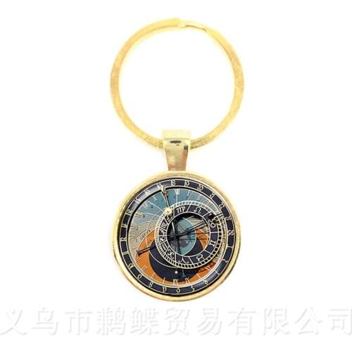 12 Zodiac Clock Keychain Glass Cabochon Constellation Pendant Glass Dome Jewelry Keyring Birthday, Star Sign,Horoscope Gift