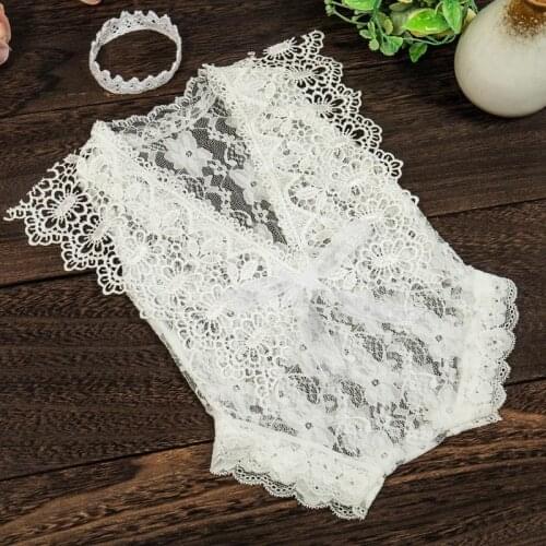 2 Pcs/Set 0-1Month Newborn Photography Props Baby Crown Headband Lace Hollow out Romper Bodysuits Outfit Costume Dropship
