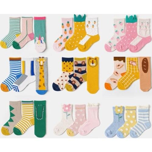 3Pairs/lot Children Socks Spring Autumn Cotton Baby Girls Socks Boys Girls Socks Cartoon Striped Kids Sport Socks 1-12Y