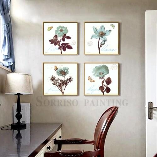 Butterfly Flowers 4 Pieces Canvas Painting Hallway Wall Art Posters Prints Corridor Pictures For Living Room Home Dining Decor
