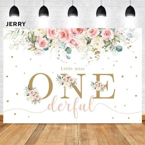 Avezano Backdrop for Girl 1st Birthday Little Miss Onederful Party Pink Floral Poster Photography Background Cake Smash Photo