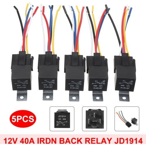 5pcs JD1914 12V 40A Car SPDT Automotive Relay DC 5 Pin 5 Wires Sound Security Systems With pre-wired Harness Socket Wires