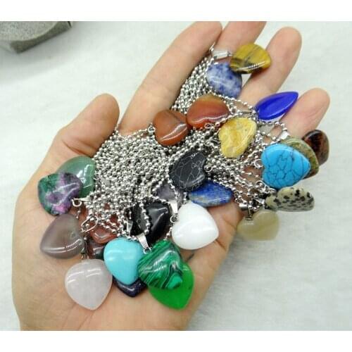 Natural Stone Heart-shaped Turquoises Quartz crystal tiger eye Charms Pendants for diy Jewelry Making necklace Accessories A3