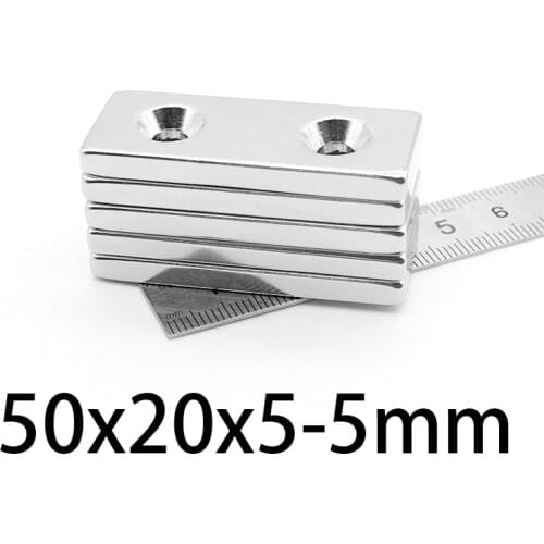 2-10PCS 50x20x5-5mm Big Sheet Rare Earth Magnet 2 holes 5mm Block Permanent Magnets 50*20*5-5mm Powerful Magnetic magnet